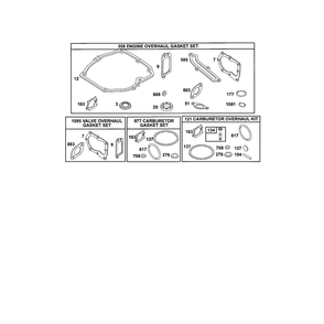 Engine Over Haul Gasket Set Diagram and Parts List for 12C800TO12C899  Briggs and Stratton Engine